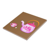 ヴィンテージティーカップティーポットイラストレーション タイル (側面)