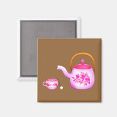ヴィンテージティーカップティーポットイラストレーション マグネット (正面/裏面)