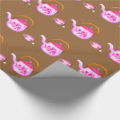 ヴィンテージティーカップティーポットイラストレーション ラッピングペーパー (角)