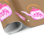 ヴィンテージティーカップティーポットイラストレーション ラッピングペーパー (ロールコーナー)