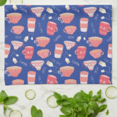 ヴィンテージティーカップティーポットパターン キッチンタオル (折り畳み)