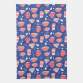 ヴィンテージティーカップティーポットパターン キッチンタオル (縦)