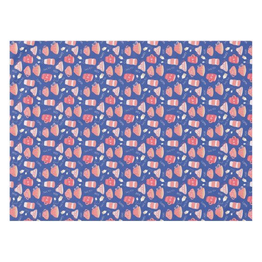 ヴィンテージティーカップティーポットパターン テーブルクロス (正面(横))