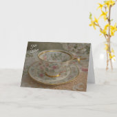 ヴィンテージティーカップティーラバーアートマザーズデイカード カード (黄色い花)