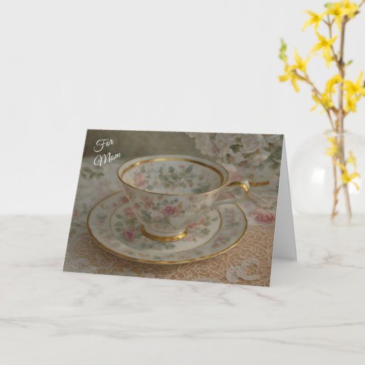 ヴィンテージティーカップティーラバーアートマザーズデイカード カード (黄色い花)