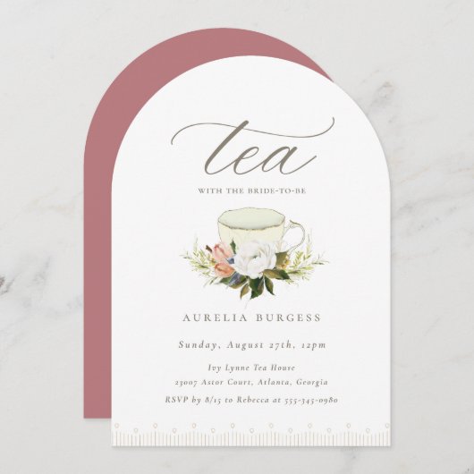 ヴィンテージティーカップフローラティーパーティの招待状 招待状 (正面/裏面)