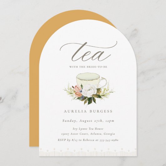 ヴィンテージティーカップフローラティーパーティの招待状 招待状 (正面/裏面)