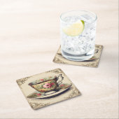 ヴィンテージティーカップフローラブライダルシャワーティーパーティー スクエアペーパーコースター (インサイチュ)