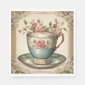 ヴィンテージティーカップフローラブライダルシャワーティーパーティー スタンダードランチョンナプキン (正面)
