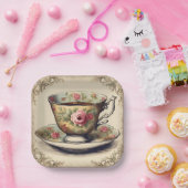 ヴィンテージティーカップフローラブライダルシャワーティーパーティー ペーパープレート (パーティー)