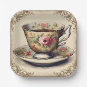 ヴィンテージティーカップフローラブライダルシャワーティーパーティー ペーパープレート (正面)
