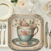 ヴィンテージティーカップフローラブライダルシャワーティーパーティー ペーパープレート