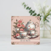 ヴィンテージティーカップフローラブライダルシャワーティーパーティー 招待状 (スタンド正面)