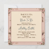 ヴィンテージティーカップフローラブライダルシャワーティーパーティー 招待状 (裏面)