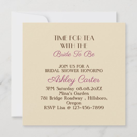 ヴィンテージティーカップフローラブライダルシャワーティーパーティー 招待状 (裏面)