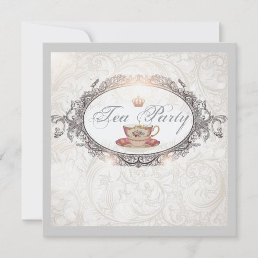 ヴィンテージティーカップブライダルシャワーティーパーティの招待状 招待状 (正面)
