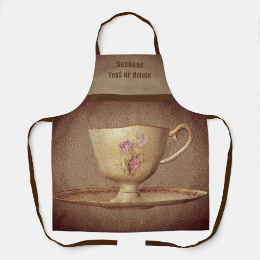 ヴィンテージティーカップ及びソーサーパーソナライズされた エプロン (正面)