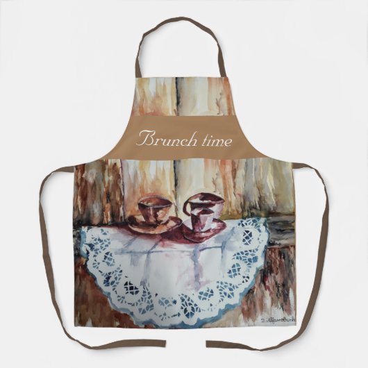 ヴィンテージティーカップ白レースリネンエプロン エプロン (正面)