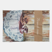 ヴィンテージティーカップ白レースリネン キッチンタオル (横)