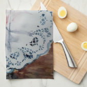 ヴィンテージティーカップ白レースリネン キッチンタオル (四つ折り)