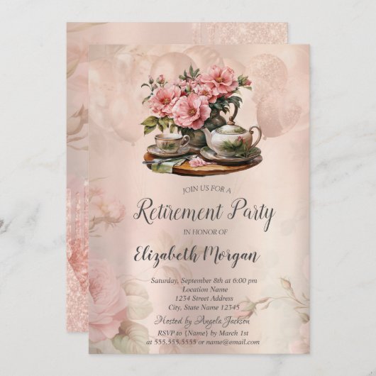 ヴィンテージティーセットフローラ退職 招待状 (正面/裏面)