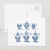 ヴィンテージティーセットブルーホワイトコーヒーポット装飾品 ポストカード (正面/裏面)