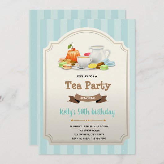 ヴィンテージティーテーマ誕生日の招待 招待状 (正面/裏面)