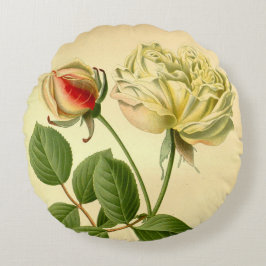 ヴィンテージティーバラグロレデディジョンレッドイエローフローラ ラウンドクッション