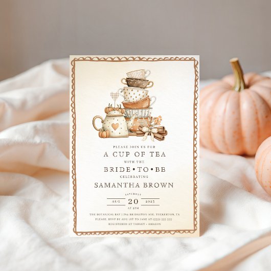ヴィンテージティーパーティーエレガント秋ブライダルシャワー 招待状