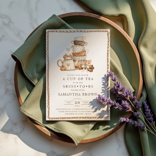 ヴィンテージティーパーティーエレガント秋ブライダルシャワー 招待状