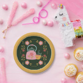 ヴィンテージティーパーティーダークグリーンイエロー ペーパープレート (パーティー)