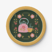 ヴィンテージティーパーティーダークグリーンイエロー ペーパープレート (正面)