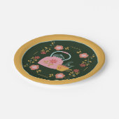 ヴィンテージティーパーティーダークグリーンイエロー ペーパープレート (アングル)