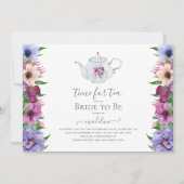 ヴィンテージティーパーティーティーポットフローラブライダルシャワー 招待状 (正面)