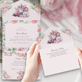 ヴィンテージティーパーティーブックおむつ、ベビーシャワー オールインワン招待状