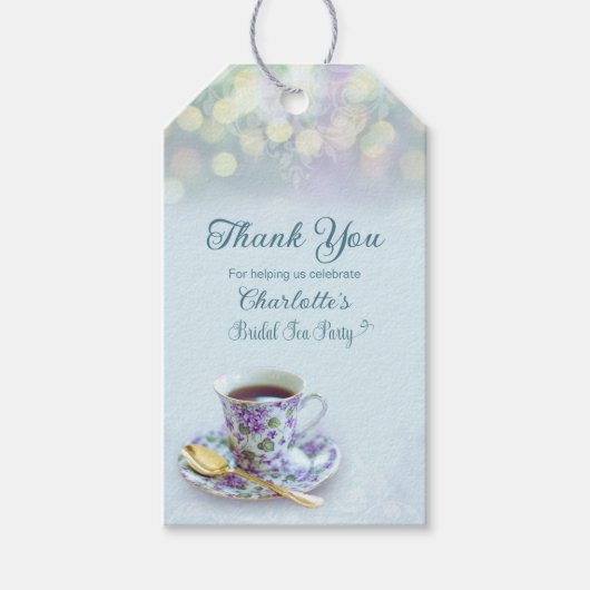 ヴィンテージティーパーティーブライダルシャワーアクア ギフトタグ (正面)
