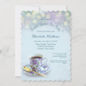 ヴィンテージティーパーティーブライダルシャワーアクア 招待状 (正面)