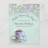 ヴィンテージティーパーティーブライダルシャワーグリーン招待状 ポストカード (正面)