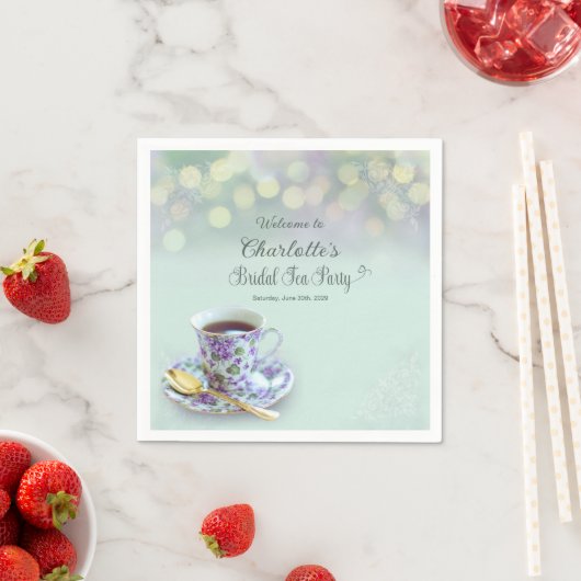 ヴィンテージティーパーティーブライダルシャワーグリーン スタンダードカクテルナプキン (インサイチュ)