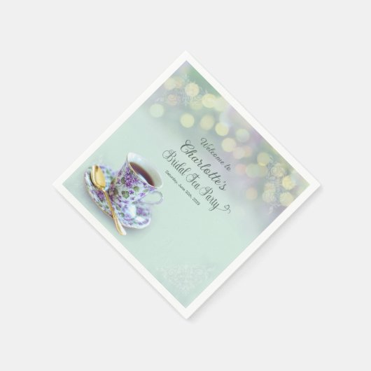 ヴィンテージティーパーティーブライダルシャワーグリーン スタンダードカクテルナプキン (角)