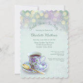 ヴィンテージティーパーティーブライダルシャワーグリーン 招待状 (正面)
