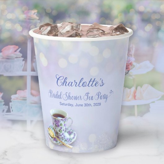 ヴィンテージティーパーティーブライダルシャワーブルー 紙コップ