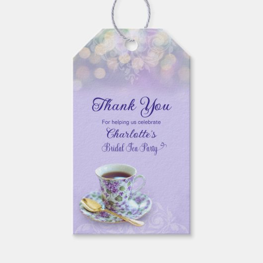 ヴィンテージティーパーティーブライダルシャワーラベンダー ギフトタグ (正面)
