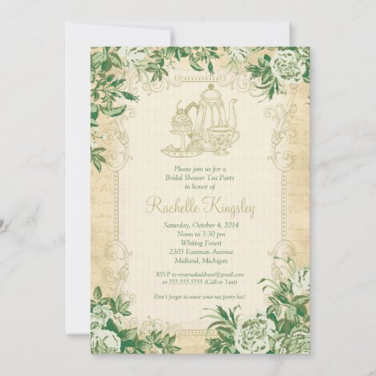 ヴィンテージティーパーティーブライダルシャワー招待 招待状 (正面)