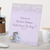 ヴィンテージティーパーティーブライダルシャワー薄紫へようこそ 台座サイン (インサイチュ)