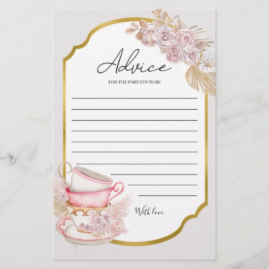 ヴィンテージティーパーティーベビーシャワーアドバイスカード (正面)