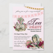 ヴィンテージティーパーティーベビーシャワーアリスIn Wonderland 招待状 (正面)