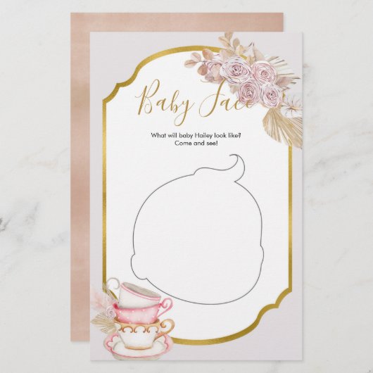 ヴィンテージティーパーティーベビーシャワーベビー顔ゲーム (正面/裏面)