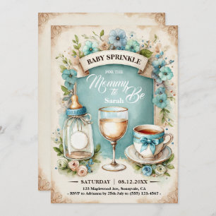 ヴィンテージティーパーティーボーイズベビー散布 招待状