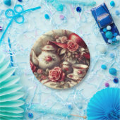 ヴィンテージティーパーティーレッドローズティーポット ペーパープレート (パーティー)